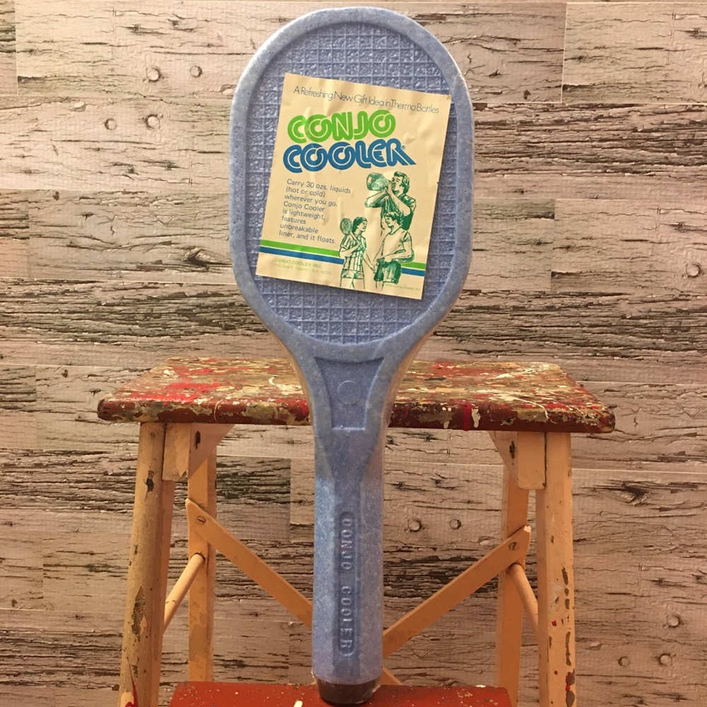 Unique Vintage Conjo Cooler Blue Tennis Racquet Thermo Bottle 30 oz